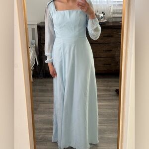 Light Blue Long Sleeve Formal Dress